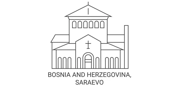 Bosnië Herzegovina Saraevo Reizen Oriëntatiepunt Lijn Vector Illustratie — Stockvector
