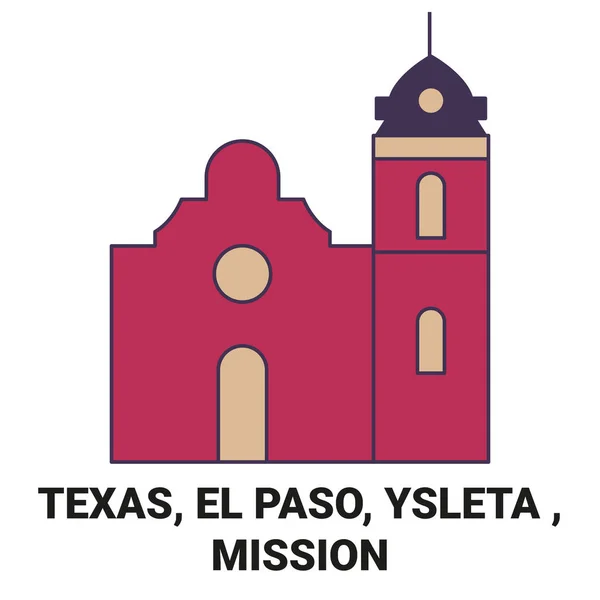 Usa Texas Paso Ysleta Uppdrag Resa Landmärke Linje Vektor Illustration — Stock vektor