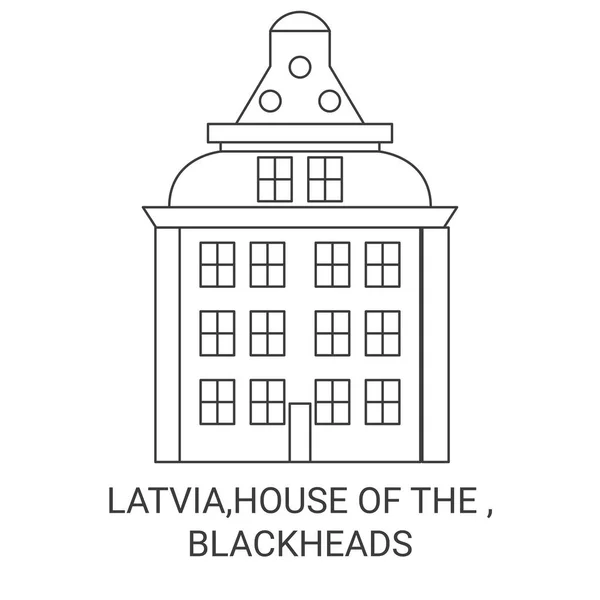 Latvia House Blackheads Travel Landmark Line Vector Illustration — Stock Vector