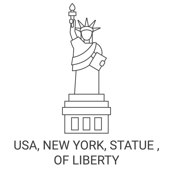 Spojené Státy Americké New York Socha Liberty Travel Landmark Line — Stockový vektor
