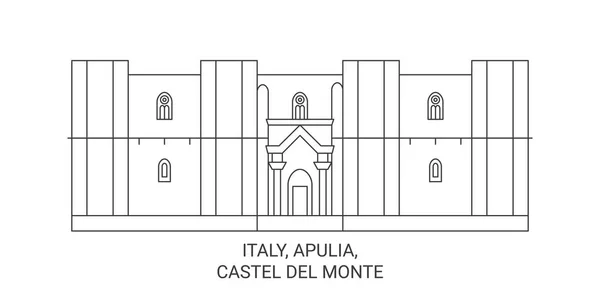 stock vector Italy, Apulia, Castel Del Monte, travel landmark line vector illustration