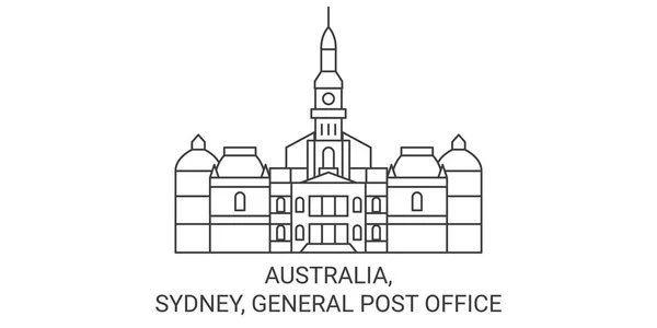 Australia Sydney Poczta Główna Podróży Punkt Orientacyjny Linii Wektor Ilustracja — Wektor stockowy