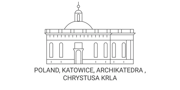 Pologne Katowice Archikatedra Chrystusa Krla Illustration Vectorielle Ligne Voyage — Image vectorielle