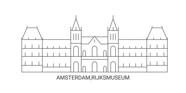 Niederlande Amsterdam Rijksmuseum Reise Meilenstein Linienvektorillustration — Stockvektor