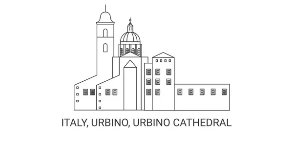 Ιταλία Urbino Urbino Καθεδρικός Ναός Ταξιδιωτικό Ορόσημο Γραμμή Διανυσματική Απεικόνιση — Διανυσματικό Αρχείο
