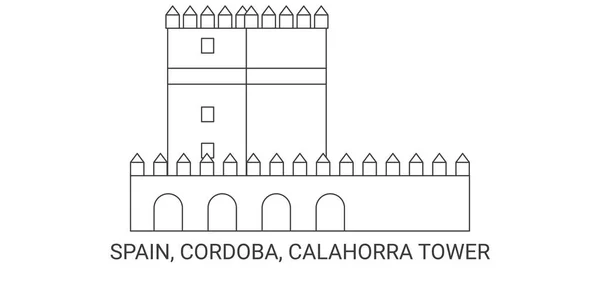 西班牙 科尔多瓦 卡拉霍拉塔旅行地标线矢量图解 — 图库矢量图片