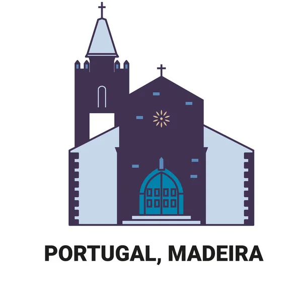 葡萄牙 马德拉 旅行地标线矢量图解 — 图库矢量图片