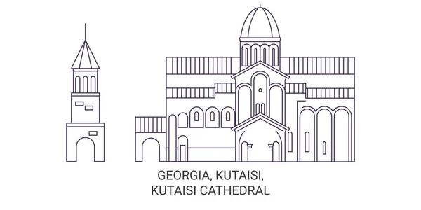Gürcistan Kutaisi Kutaisi Katedrali Tarihi Seyahat Çizgisi Çizgisi Illüstrasyonu — Stok Vektör