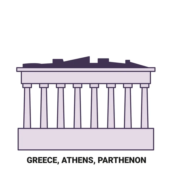 Yunanistan Atina Parthenon Seyahat Tarihi Çizgisi Çizimi — Stok Vektör