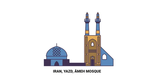 Irão Yazd Ameh Mesquita Viagem Marco Linha Vetor Ilustração — Vetor de Stock