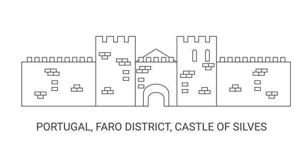 Portugal Distrito Faro Castelo Silves Viagem Marco Linha Vetor Ilustração —  Vetores de Stock
