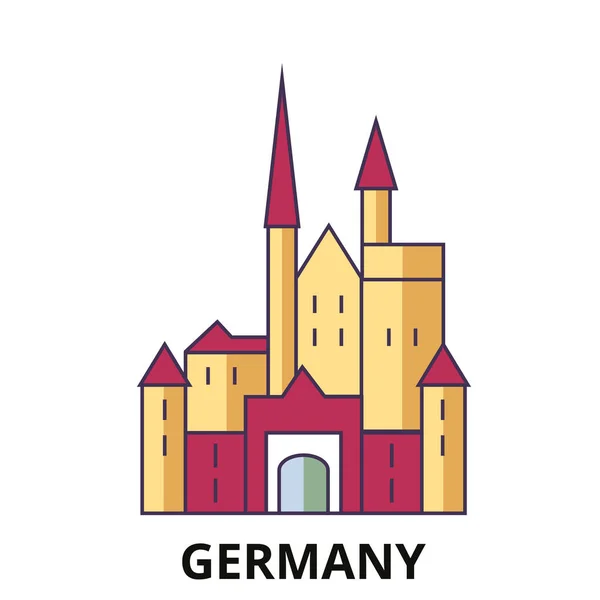 Germany Medieval Castle Travel Landmark Line Vector Illustration — Stock Vector