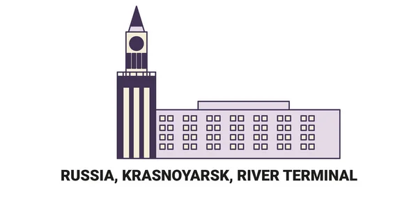 Rusya Krasnoyarsk River Terminal Seyahat Çizgisi Vektör Ilüstrasyonu — Stok Vektör