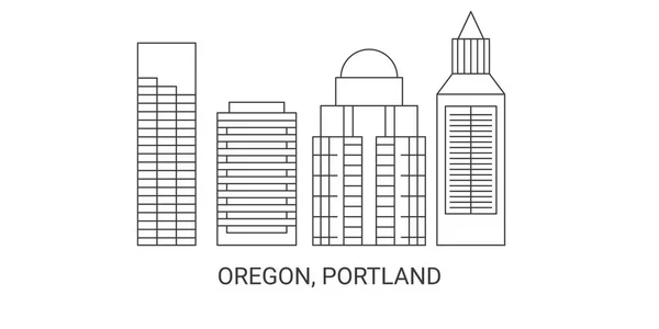 Estados Unidos Oregón Portland Viaje Hito Línea Vector Ilustración — Vector de stock