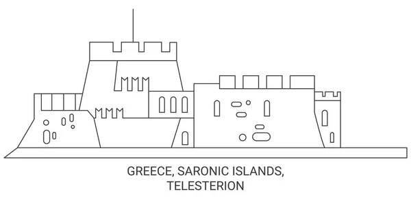 Greece Saronic Islands Telesterion Travels Landmark Line Vector Illustration — стоковий вектор