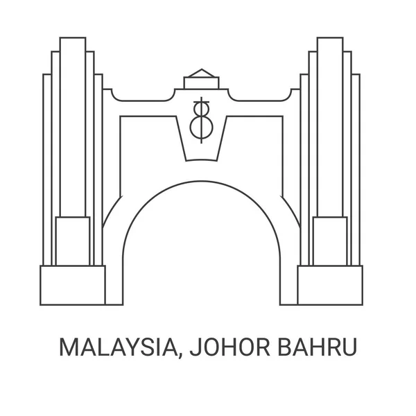 Maleisië Johor Bahru Reizen Oriëntatiepunt Lijn Vector Illustratie — Stockvector