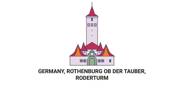 Germany Rothenburg Der Tauber Roderturm Travels Landmark Line Vector Illustration — стоковий вектор