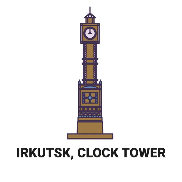 Russia Irkutsk Torre Dell Orologio Viaggi Linea Riferimento Vettoriale Illustrazione — Vettoriale Stock