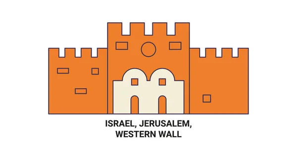 Israel Jerusalén Western Wall Viaje Hito Línea Vector Ilustración — Vector de stock