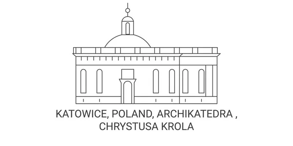 Polska Katowice Archikatedra Chrystusa Krola Podróżować Punkt Orientacyjny Linia Wektor — Wektor stockowy