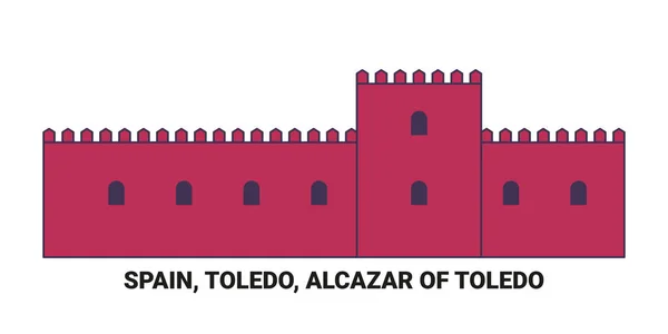 Spanje Toledo Alcazar Toledo Reizen Oriëntatiepunt Lijn Vector Illustratie — Stockvector