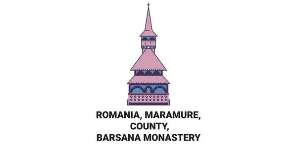 Rumänien Maramure Grafschaft Barsana Kloster Reise Grenzstein Linie Vektor Illustration — Stockvektor