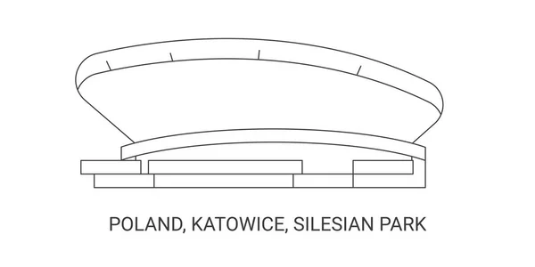 Polen Kattowitz Schlesischer Park Reise Grenzstein Linienvektorillustration — Stockvektor