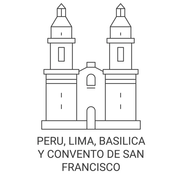 Peru Lima Basilica Convento San Francisco Seyahat Çizgisi Çizelgesi Çizimi — Stok Vektör