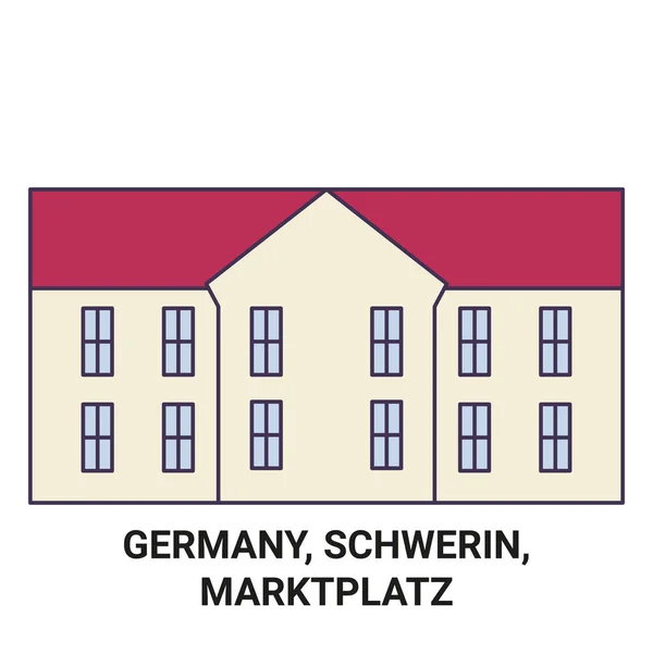 Niemcy Schwerin Marktplatz Podróży Punkt Orientacyjny Linia Wektor Ilustracja — Wektor stockowy