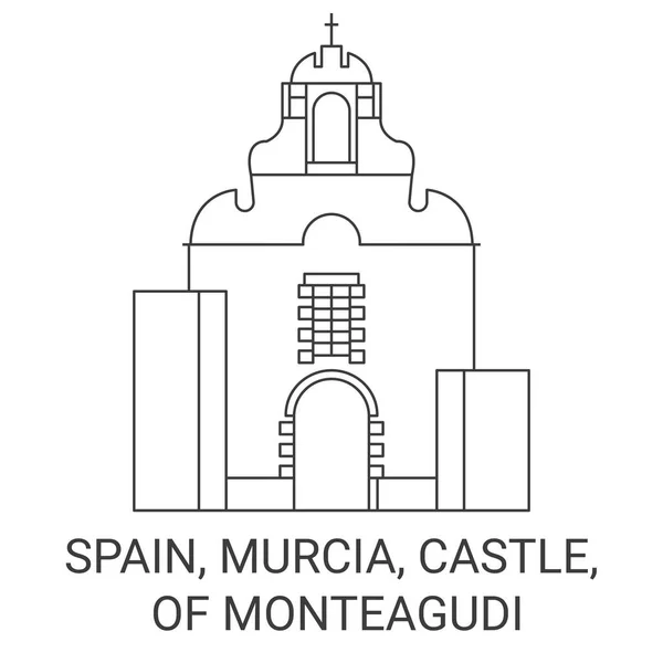 Spain Murcia Castle Monteagudi Travel Landmark Line Vector Illustration — Stock Vector