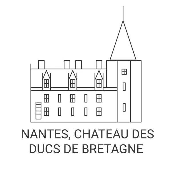 Frankreich Nantes Chateau Des Ducs Bretagne Reise Meilenstein Linienvektorillustration — Stockvektor