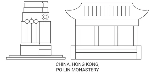 Çin Hong Kong Lin Manastırı Seyahat Çizgisi Vektör Ilüstrasyonu — Stok Vektör