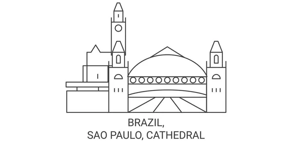 Brasil São Paulo Catedral Viagem Marco Linha Vetor Ilustração —  Vetores de Stock
