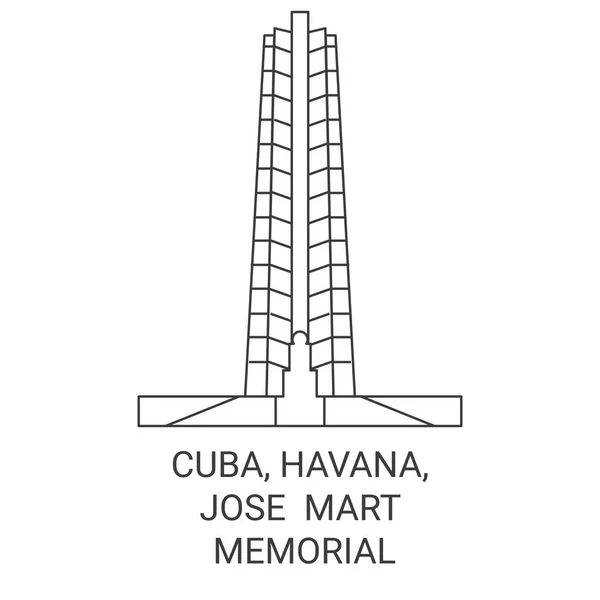 Cuba Habana Jose Mart Memorial Viaje Hito Línea Vector Ilustración — Archivo Imágenes Vectoriales