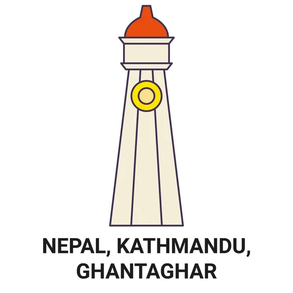 ネパール カトマンズ ガンタガー旅行ランドマークラインベクトル図 — ストックベクタ