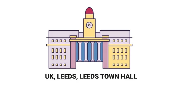 Inglaterra Leeds Leeds Town Hall Viagem Marco Linha Vetor Ilustração —  Vetores de Stock