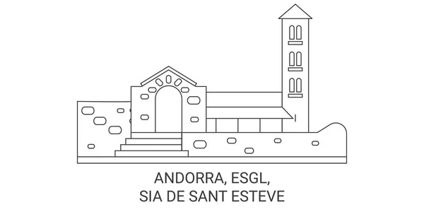 安道尔 Esgl Sia Sant Esteve旅行地标线矢量说明 — 图库矢量图片