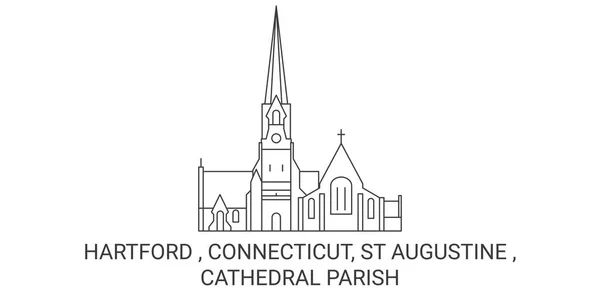 United States Hartford Connecticut Augustine Cathedral Parish Travel Landmark Line — Stock Vector