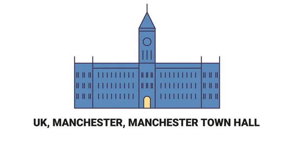 England Manchester Manchester Town Hall Resa Landmärke Linje Vektor Illustration — Stock vektor