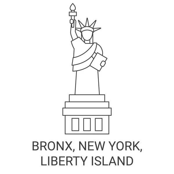 Estados Unidos Bronx Nueva York Isla Libertad Viaje Hito Línea — Vector de stock
