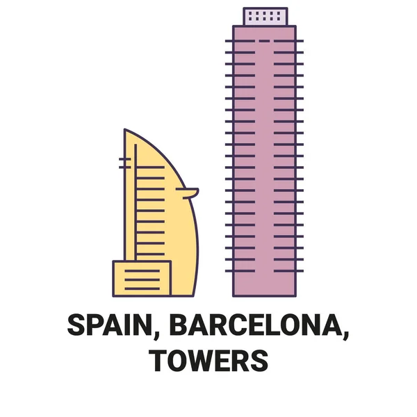 España Barcelona Torre Viaje Hito Línea Vector Ilustración — Vector de stock