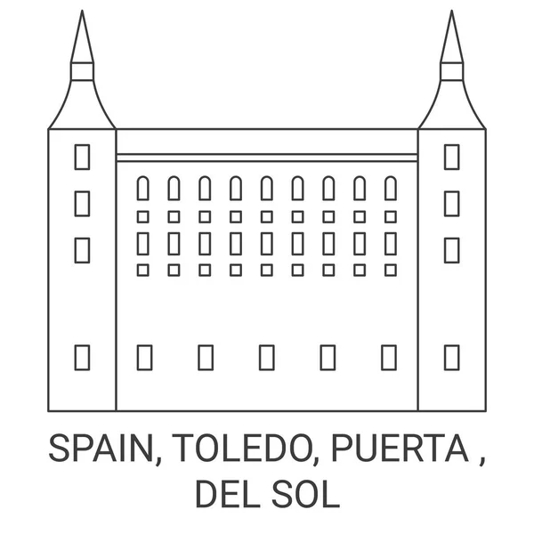 Hiszpania Toledo Puerta Del Sol Podróż Punkt Orientacyjny Linia Wektor — Wektor stockowy