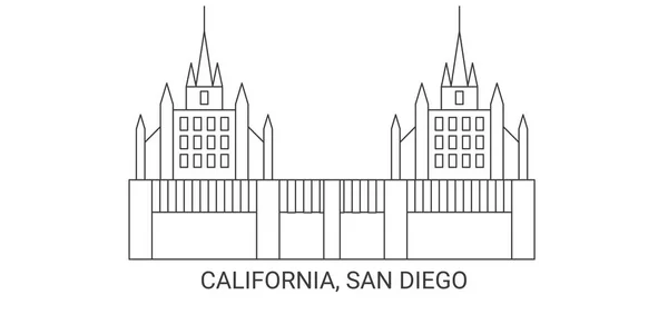 États Unis Californie San Diego Illustration Vectorielle Ligne Voyage Historique — Image vectorielle