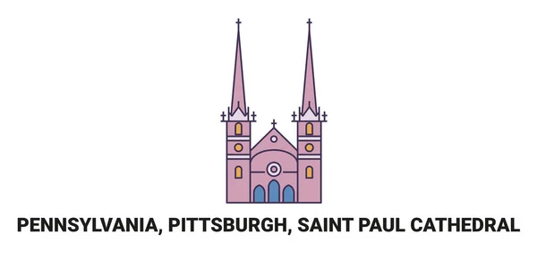 United States Pennsylvania Pittsburgh Saint Paul Cathedral Travel Landmark Line — Stock Vector