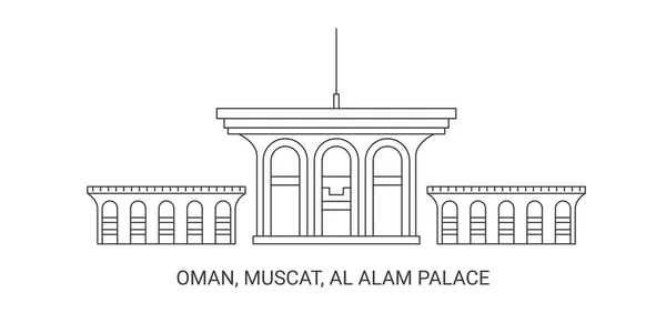 Oman Muscat Alam Palace Illustrazione Vettoriale Della Linea Guida Viaggio — Vettoriale Stock