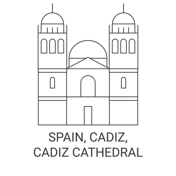 Spanien Cadiz Katedralen Resor Landmärke Linje Vektor Illustration — Stock vektor