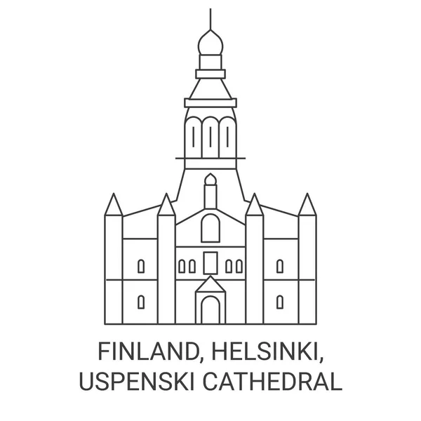 Finlande Helsinki Uspenski Cathédrale Voyage Illustration Vectorielle Ligne Historique — Image vectorielle