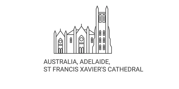 Australia Adelaida Francis Xaviers Catedral Viaje Hito Línea Vector Ilustración — Vector de stock