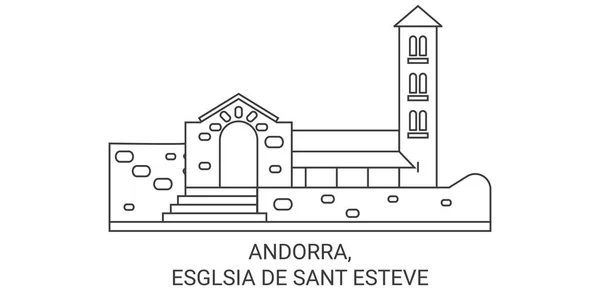 Andorra Esglsia Sant Esteve Viaggi Punto Riferimento Linea Vettoriale Illustrazione — Vettoriale Stock