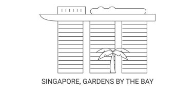 Singapur, Körfez kenarındaki bahçeler, seyahat çizgisi vektör ilüstrasyonu